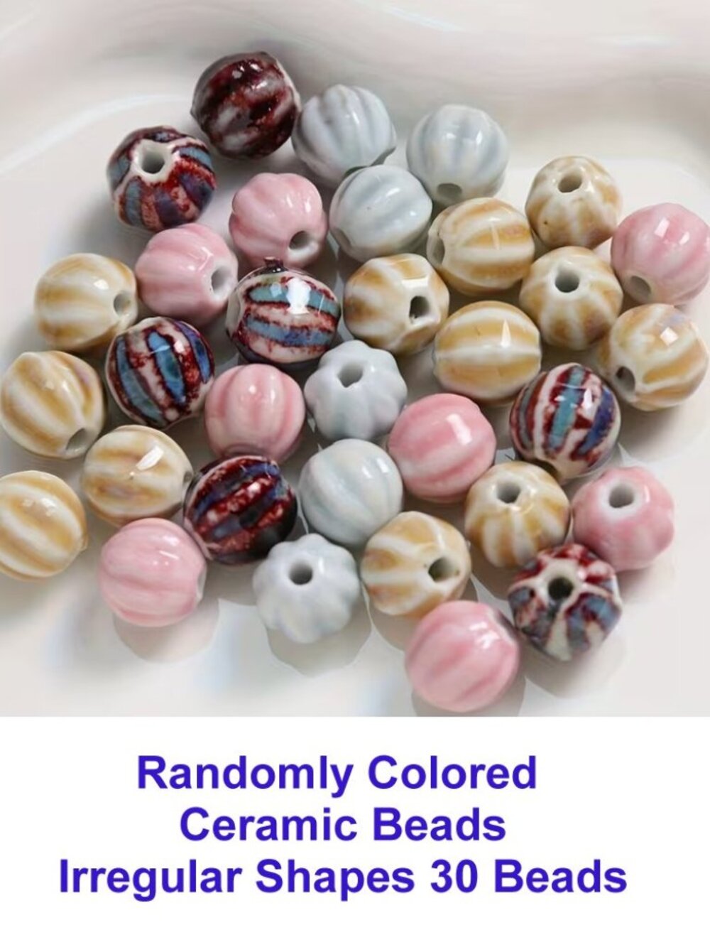 Randomly Colored  Ceramic Beads Irregular Shapes 12mm  30 Beads